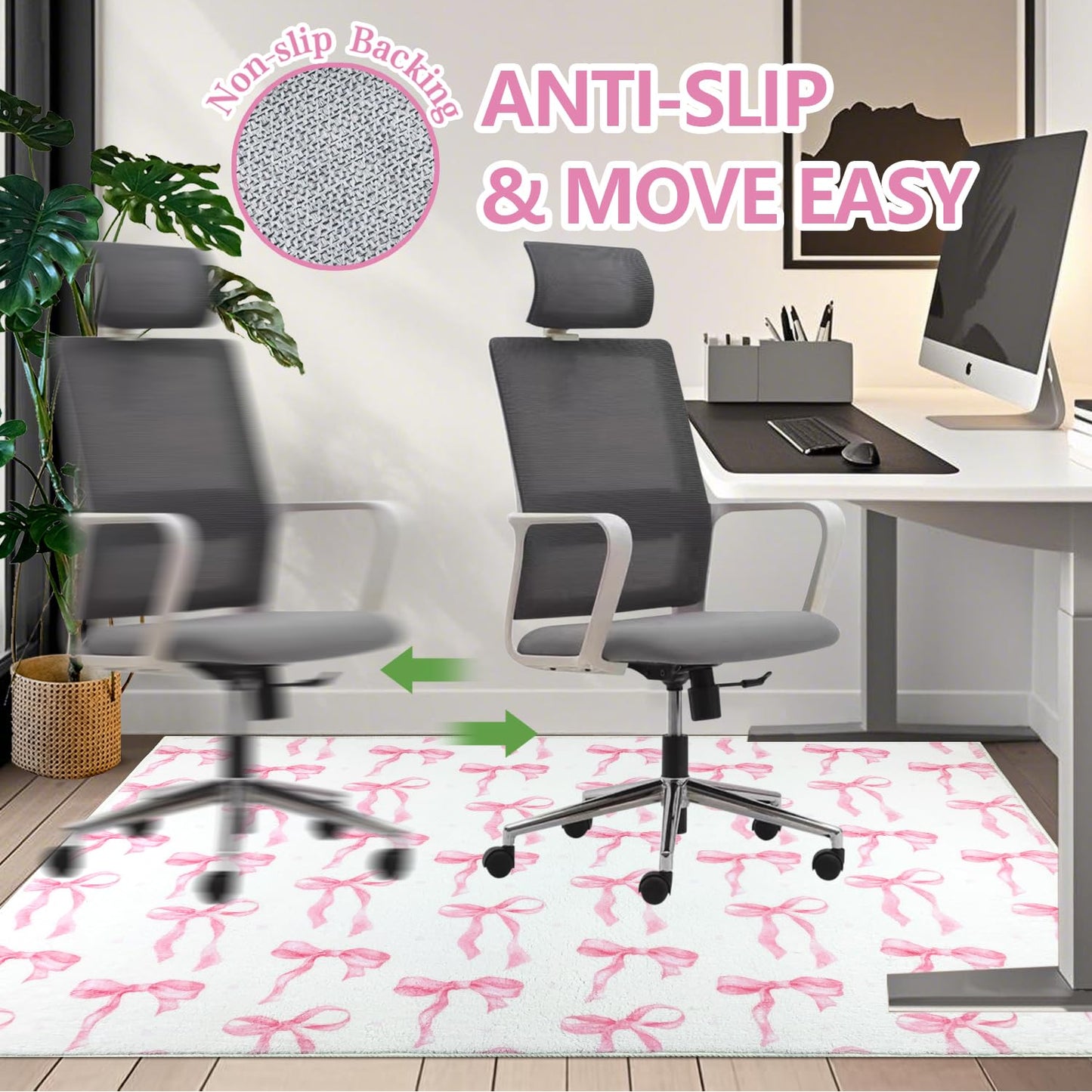 yueyaer Office Chair Mat for Hardwood/Tile Floor, 36"x48"Desk Chair Mat for Rolling, Non Slip Under TPR Backing Low-Pile Rug(Pink Cute Bow)