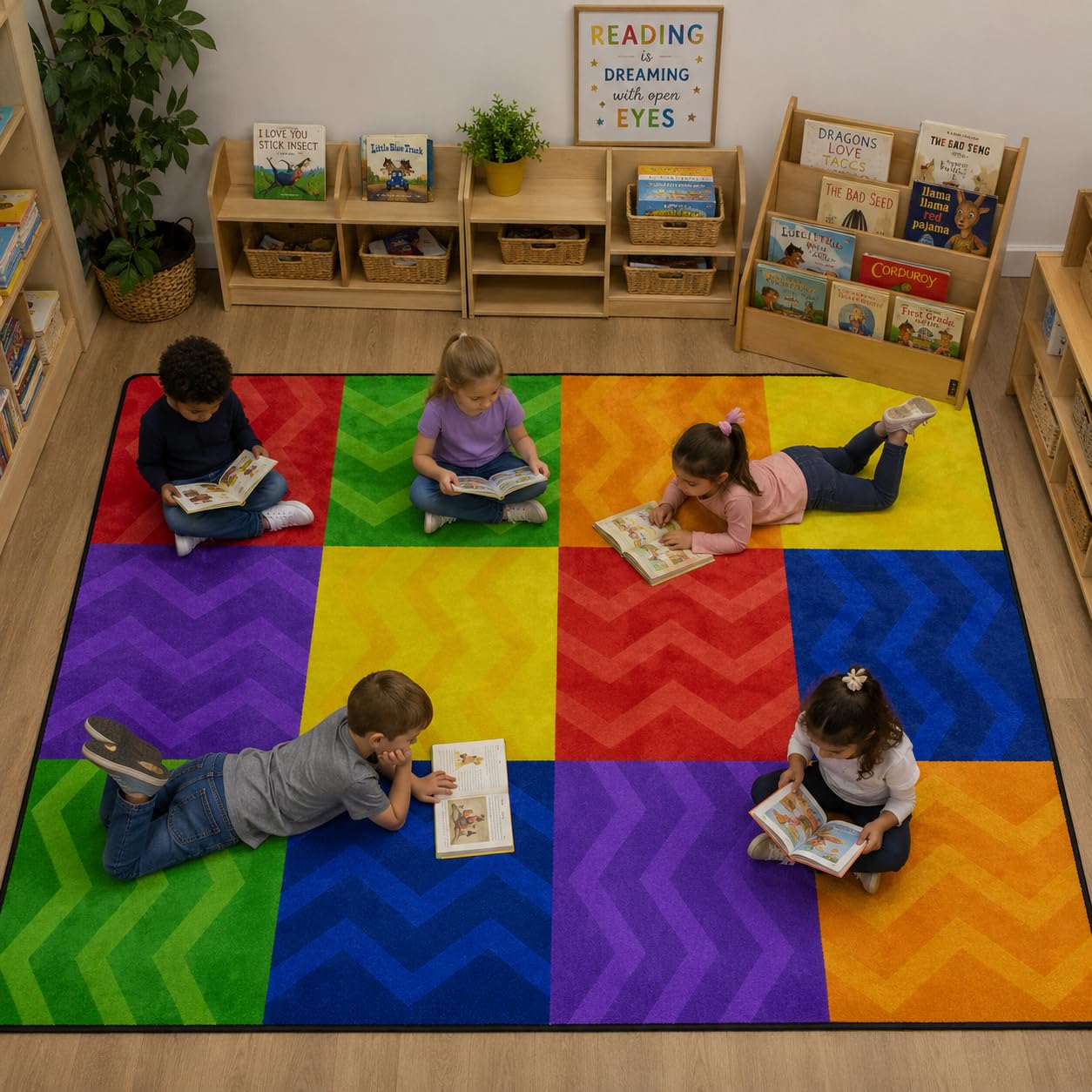 Kids Playmat Rug, Soft Classroom Seating Area Rugs - 5x7 Ft Nursery Carpet with Rubber Backing, Colorful Checkered Rug Suitable for Preschool, Artroom, Library and Reading Area, Multicolor