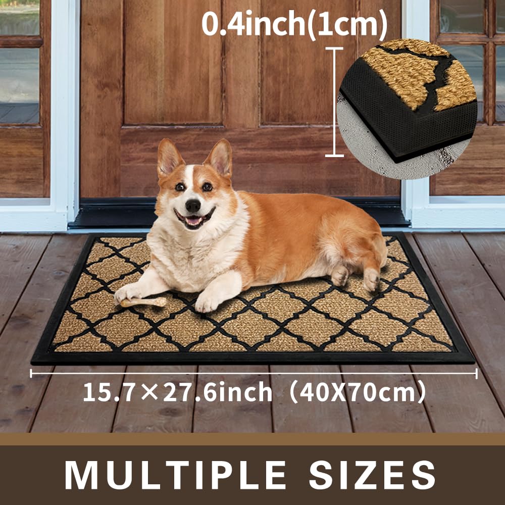 Qingbei Rina Outdoor Door Mat for Front Door- Dirt Trapping Welcome Door Mats - Non-Slip Outdoor Indoor Entrance - Low Profile Front Doormat (28" x 16", Bright Brown)
