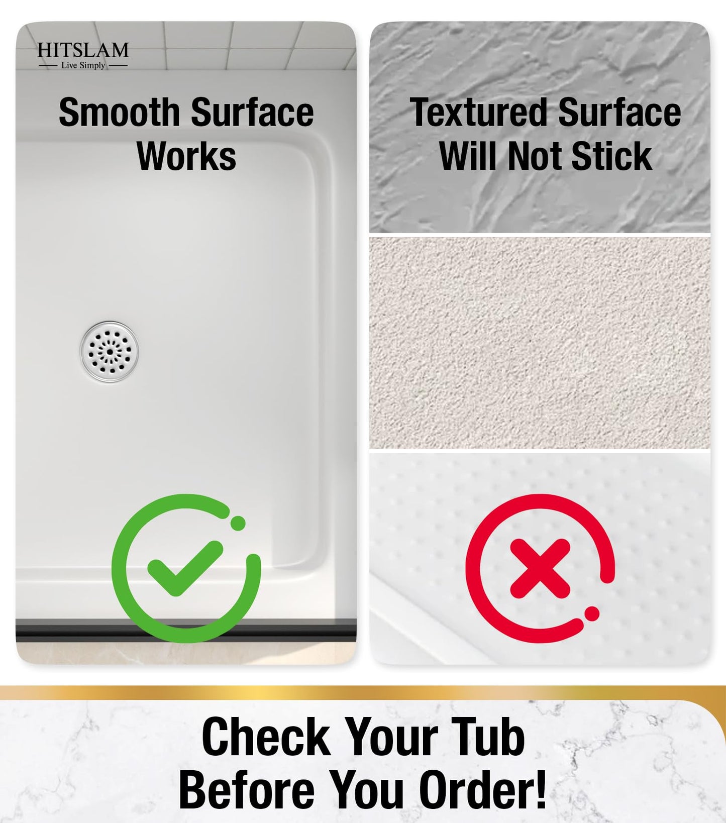HITSLAM 21x21 Inch Square Shower Mat Non Slip, Anti Slip Bathtub Mat with Strong Suction Cups & Drainage Holes, Machine Washable Bathroom Floor Mat for Inside Shower Stall and Tub, Clear