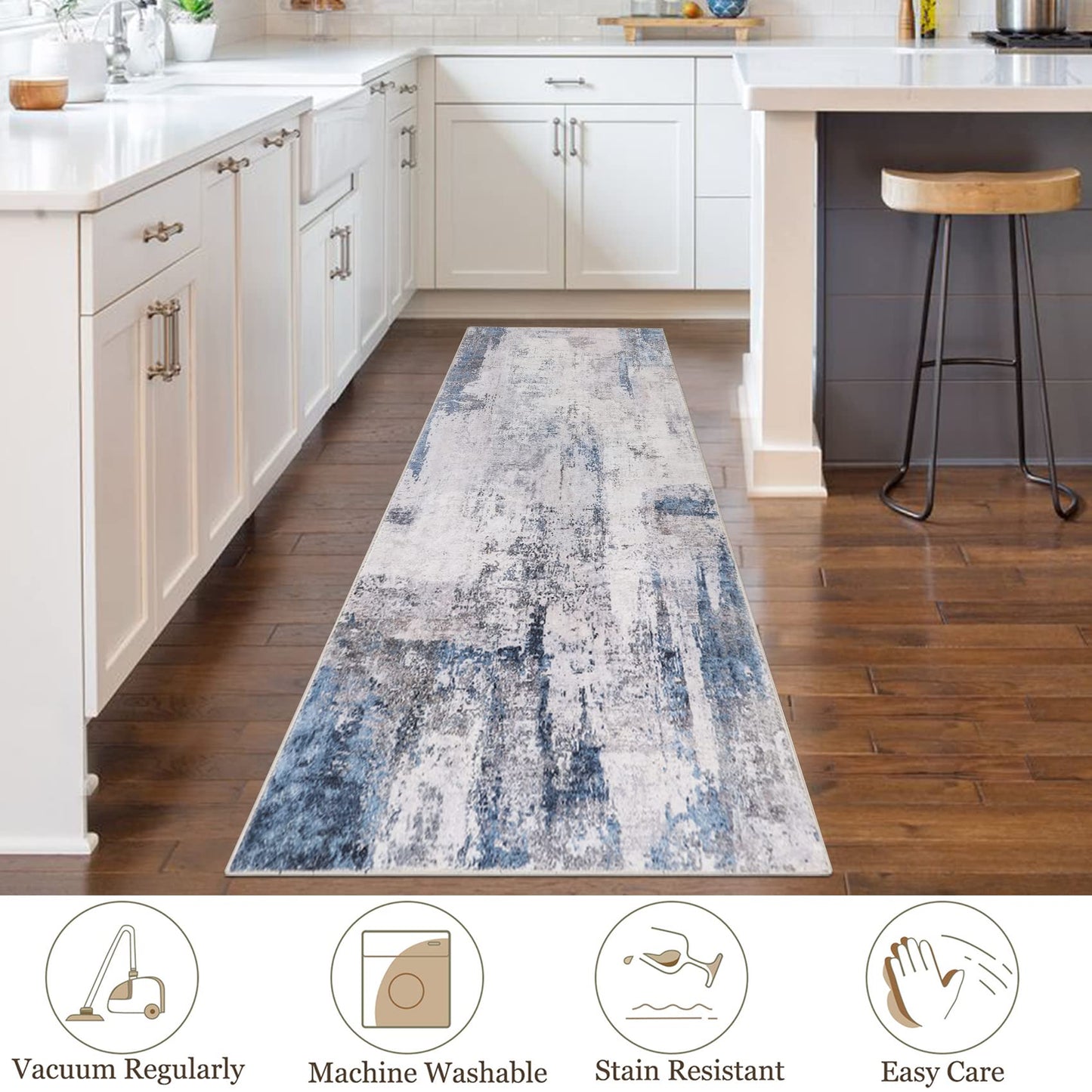 famibay 2x6ft Hallway Runner Rug with Rubber Backing Modern Abstract Washable Rug Runner Soft Fluffy Low Pile Floor Runners Non Skid Floor Carpet Runners for Hallways Entryway Bathroom Kitchen