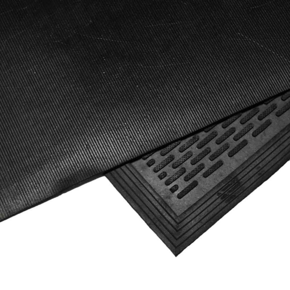 Rubber-Cal "Dura-Scraper Linear" Commercial Rubber Entrance Door Mat - 3/8 in x 3 ft x 5 ft - Black