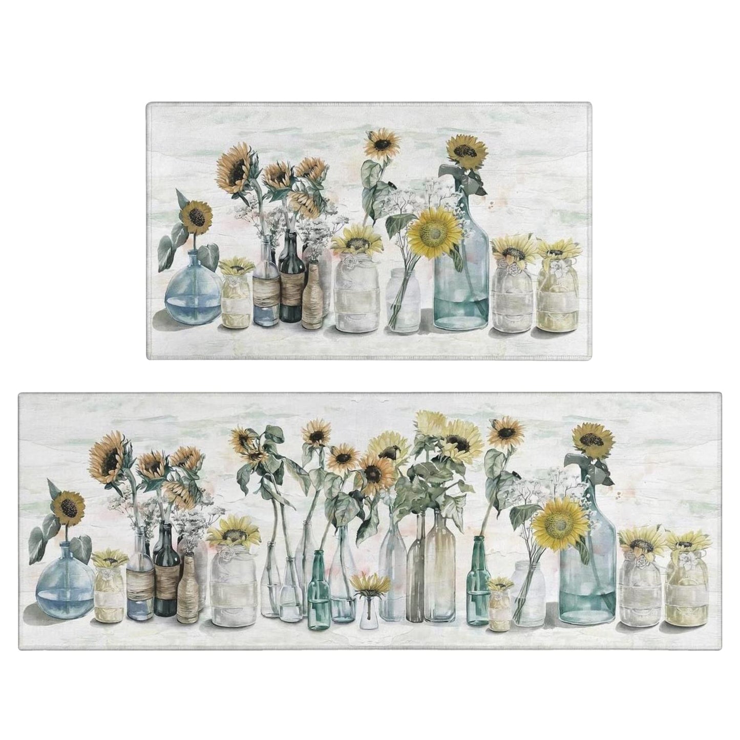 Xsinufn Sunflower Farmhouse Kitchen Rugs Set of 2,Colorful Spring Summer Flowers Kitchen Rugs and Mats Non Skid Washable,Farmhouse Kitchen Runner Rugs with Rubber Backing (17"x48"+17"x30")