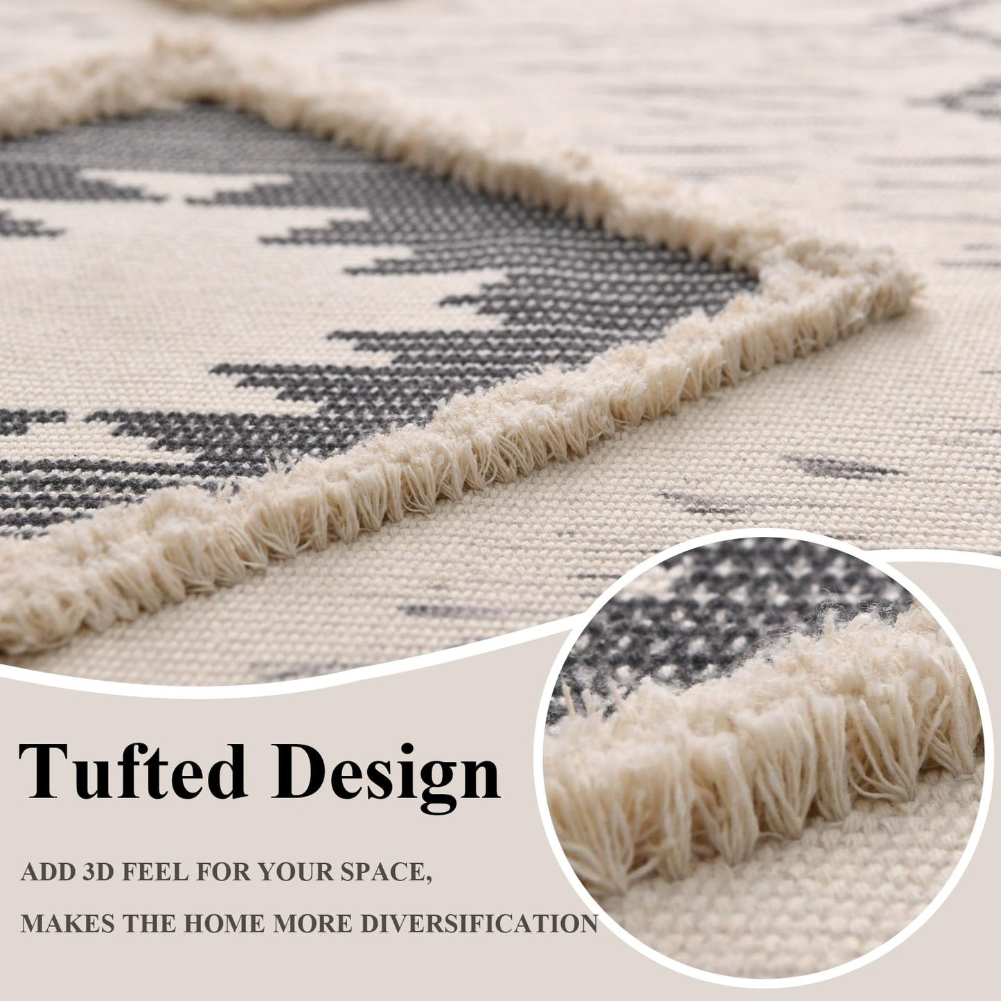Boho Runner Rug 2'x6', Washable Hallway Rug Runner Non Slip Rubber Backed, Kitchen Farmhouse Area Rug Floor Mat with Tassels, Tufted Woven Cotton Entryway Carpet, Grey