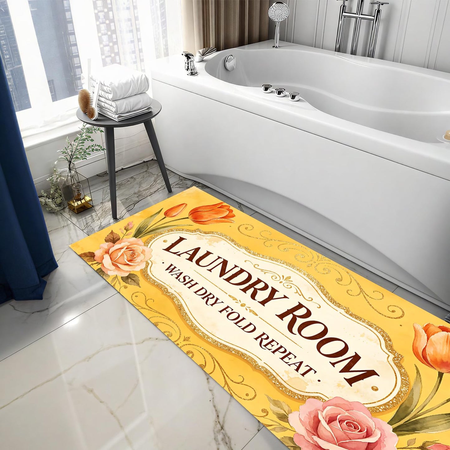 LEIWEIHOPE Rose Lily Summer Runner Rug 20x47 inch Non-Slip Waterproof Laundry Room Rug Kitchen Runner Bathroom Mat with Festive Designs,Outdoor Indoor Entryway Floor Mat Home Decor