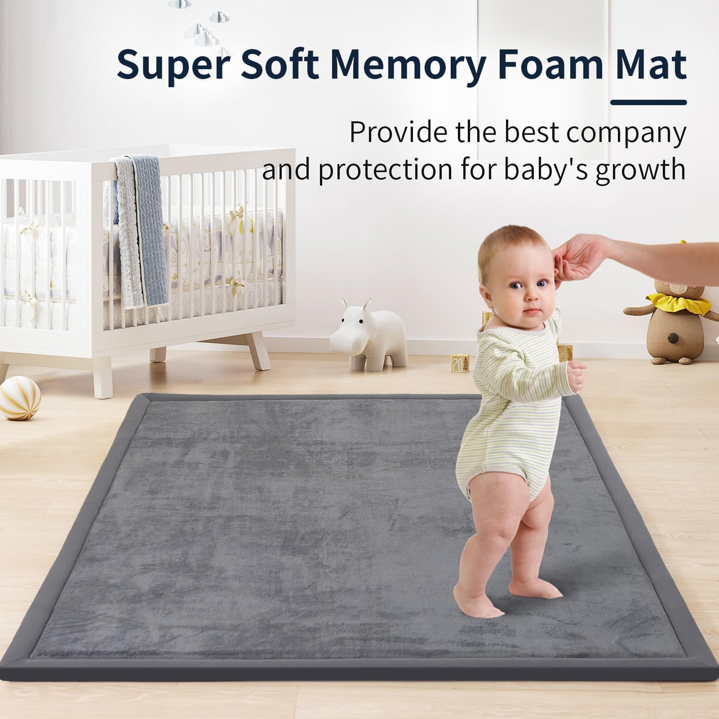 ACOMOPACK 1.3" Thick Baby Play Mat for Floor,50x50 Elasti-Foam Playpen Mat for Kids,Infants,Toddlers, Ultra Soft Crawling Mat with Non-Slip Bottom,Tummy Time,Nursery Rug,Yoga,Tatami（Dark Grey）