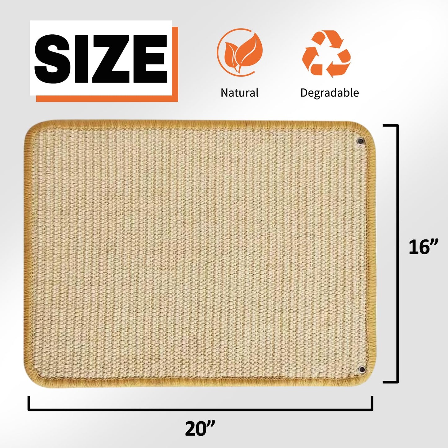 READY TO PETS Cat Scratching Mat Natural Sisal Rope, 16"x20" Large Sisal Rope Scratching Pad for Indoor Cats with Sticky Hook & Loop Tape, Cat Scratch Rug Wall Mounted or Floor Carpet Protector