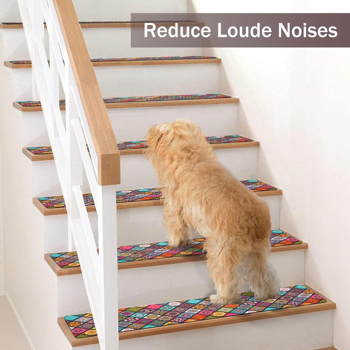 Non Slip Carpet Stair Treads for Wooden Steps Indoor, 4 Pack Stair Runners Covers Staircase Step Rugs Stair Mats for Kids Elders and Dog