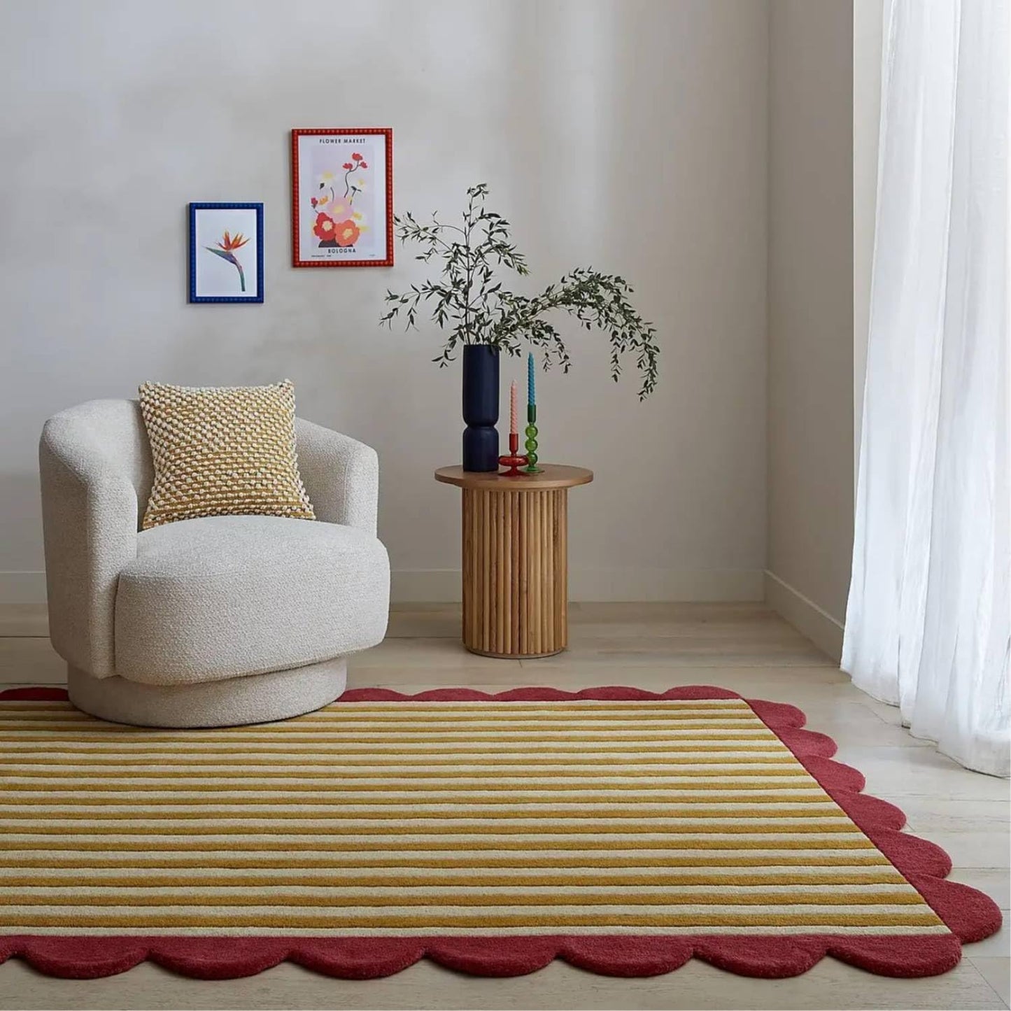TTC THREAD & TEXTURE CARPET Crafted with Care: Premium Hand-Tufted Wool Carpets Irregular Shaped Handmade Area Rugs, Living Room, Bedroom 1' x 1' (U-Shape) Red,Gold