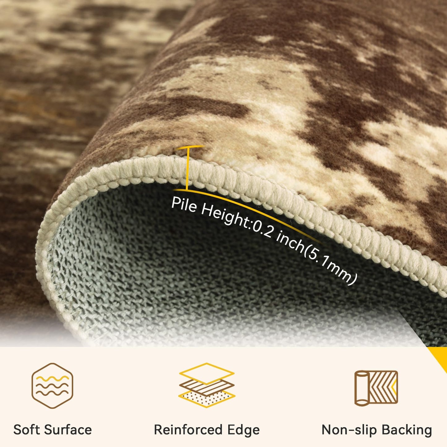 RELEANY Washable Area Rugs 5'x7' Non-Slip Modern Abstract Soft for Living Room Entryway Bedroom Kitchen, Print Pattern, Brown Tan Beige Coffee