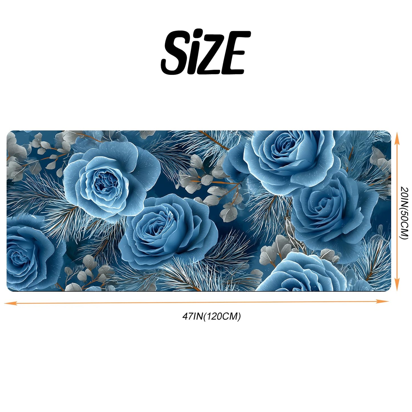 Blue Rose Laundry Room Rug 20x47 Inch – Non-Slip Winter Floral Runner Mat for Laundry Room, Entryway, Christmas Decor