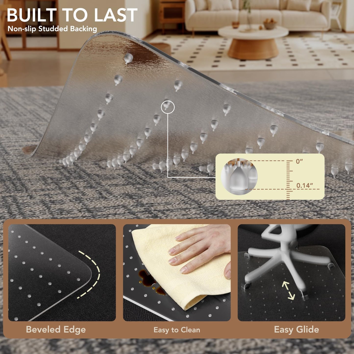 Office Chair Mat for Low Pile Carpet with Lip, 48" x 60" Clear Plastic Floor Protector, Heavy Duty Desk Chair Mat for Rolling Chairs, Smooth Glide Computer Mat for Home Office