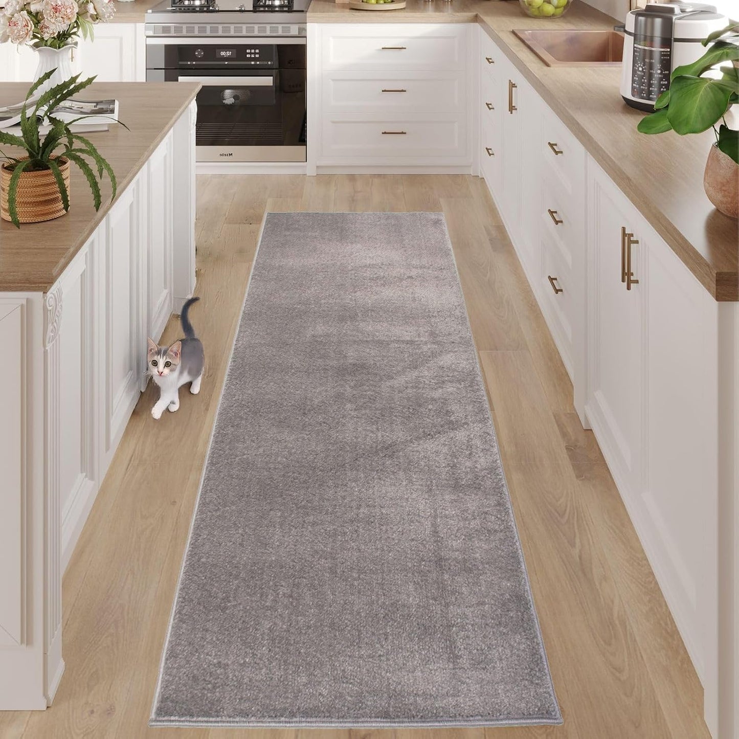 RugStylesOnline Custom Size Runner Rug Solid Color Extra Long Runner Rugs for Hallways 30 Inch Wide x Pick Your Size by Feet Slip Skid Resistant Rubber Back Rug Runners (Grey, 5 ft x 30 in)