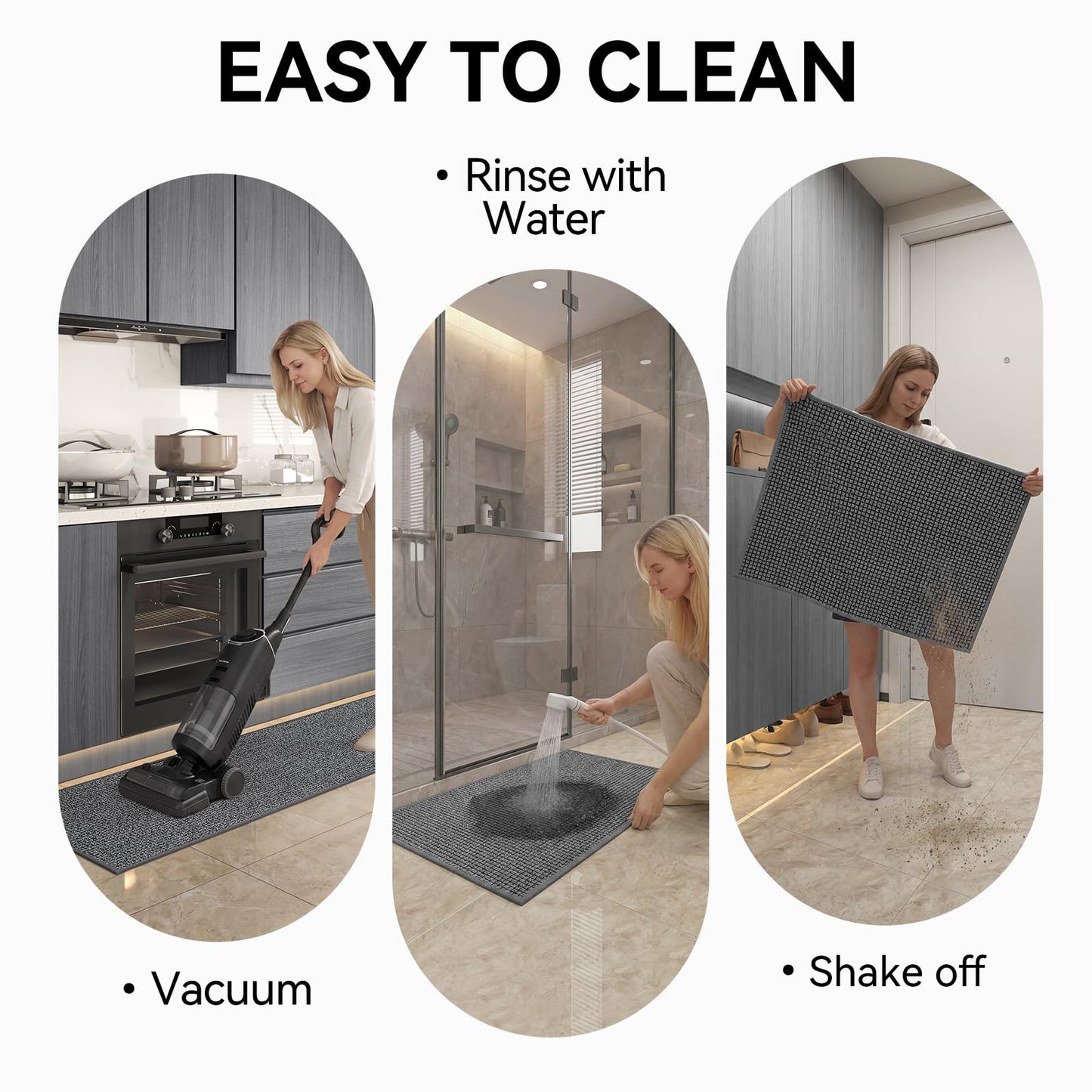 QiCaiJia Kitchen Rugs and Mat Non Slip Washable, Super Absorbent Kitchen Mats for Floor, Rubber Backing Soft Braided Standing Kitchen Sink Mat Kitchen Runner, Front of Sink, Easy Clean, Grey 17"x30"