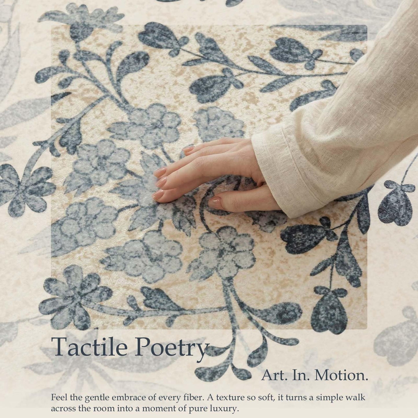jinchan Zenith Floral 5x7 Area Rug Soft Low-Pile Living Room Rug Machine Washable Non-Slip Vintage Botanical Aesthetic Throw Carpet for Bedroom Dining Room Nursery Blue/Cream