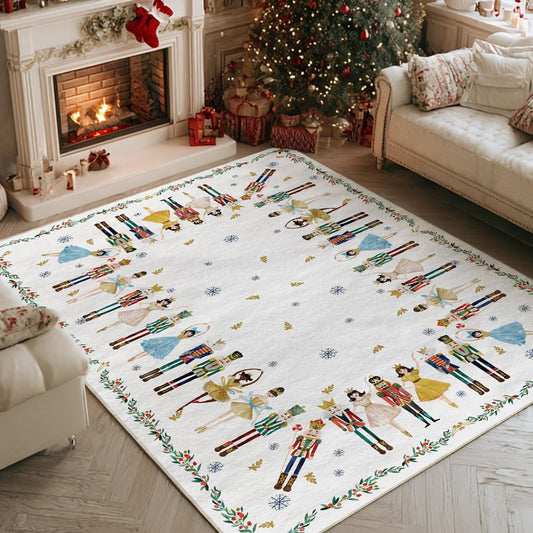 Artoid Mode Watercolor Nutcrackers Merry Christmas Area Rug, Xmas Winter Home Decor Low-Profile Washable Area Rugs for Entryway Bedroom Living Room Laundry Room Indoor 5x7 Feet