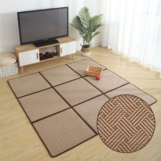 MYOYAY Large Japanese Tatami Mat 71x 71in Summer Breathable Sleeping Mat Foldable Rattan Floor Mat Non-Slip Memory Foam Stitching Carpet Mats Living Room Bedroom Playroom Yoga (Brown)