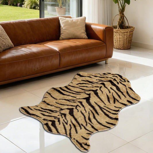 YulyreZome Tiger Print Rug Faux Cowhide Skin Hide Animal Printed Area Rugs Nonslip Carpet Western Decor Mat for Bedroom Living Room 31.5x43.3 Inch