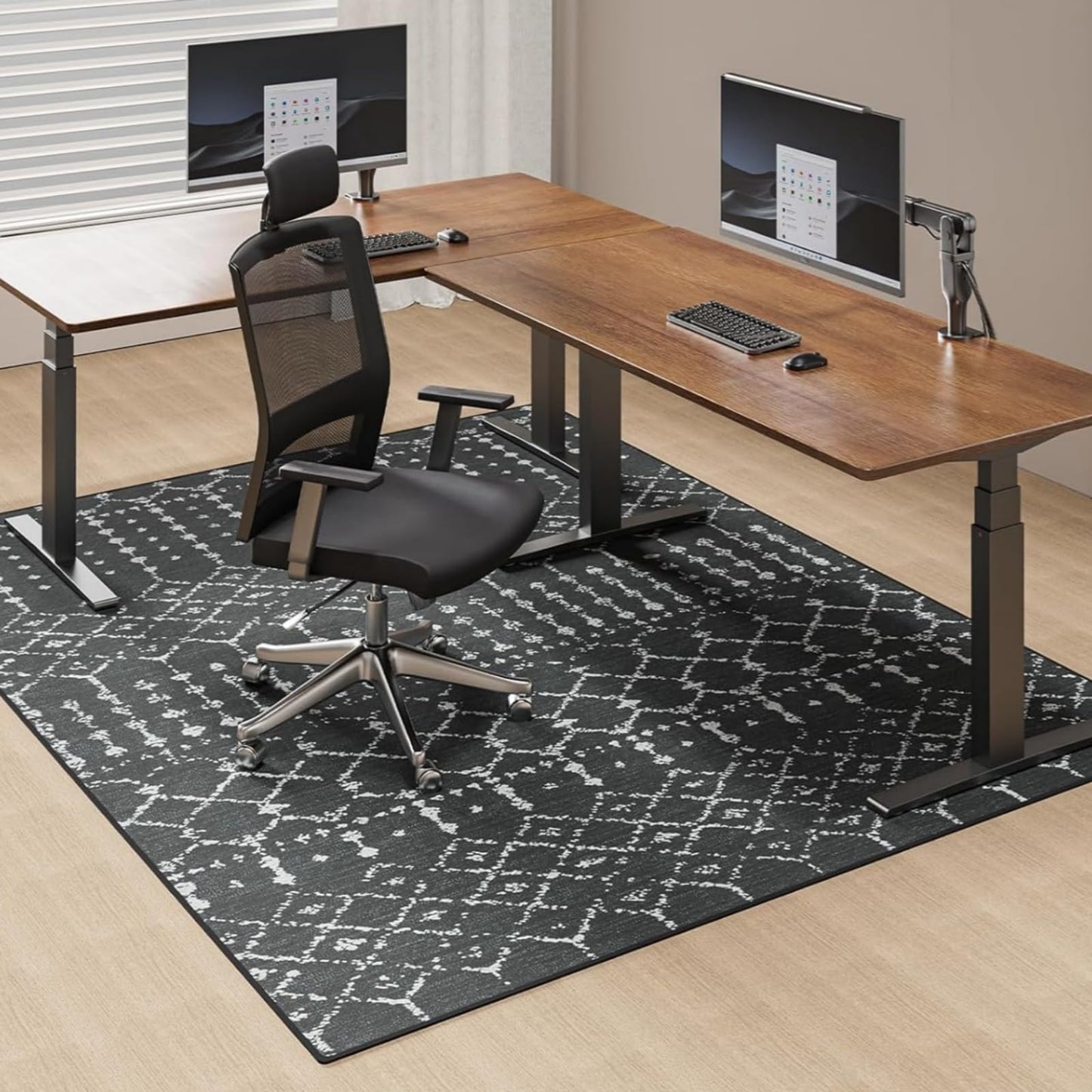 FUNMAT Office Chair Mat for Hard Floors, 75" x 60" Large Chair Mat for Hardwood Floor, Non-Slip Floor Protector Under Desk Rug for Rolling Chair, Washable Area Rug for Home, Black