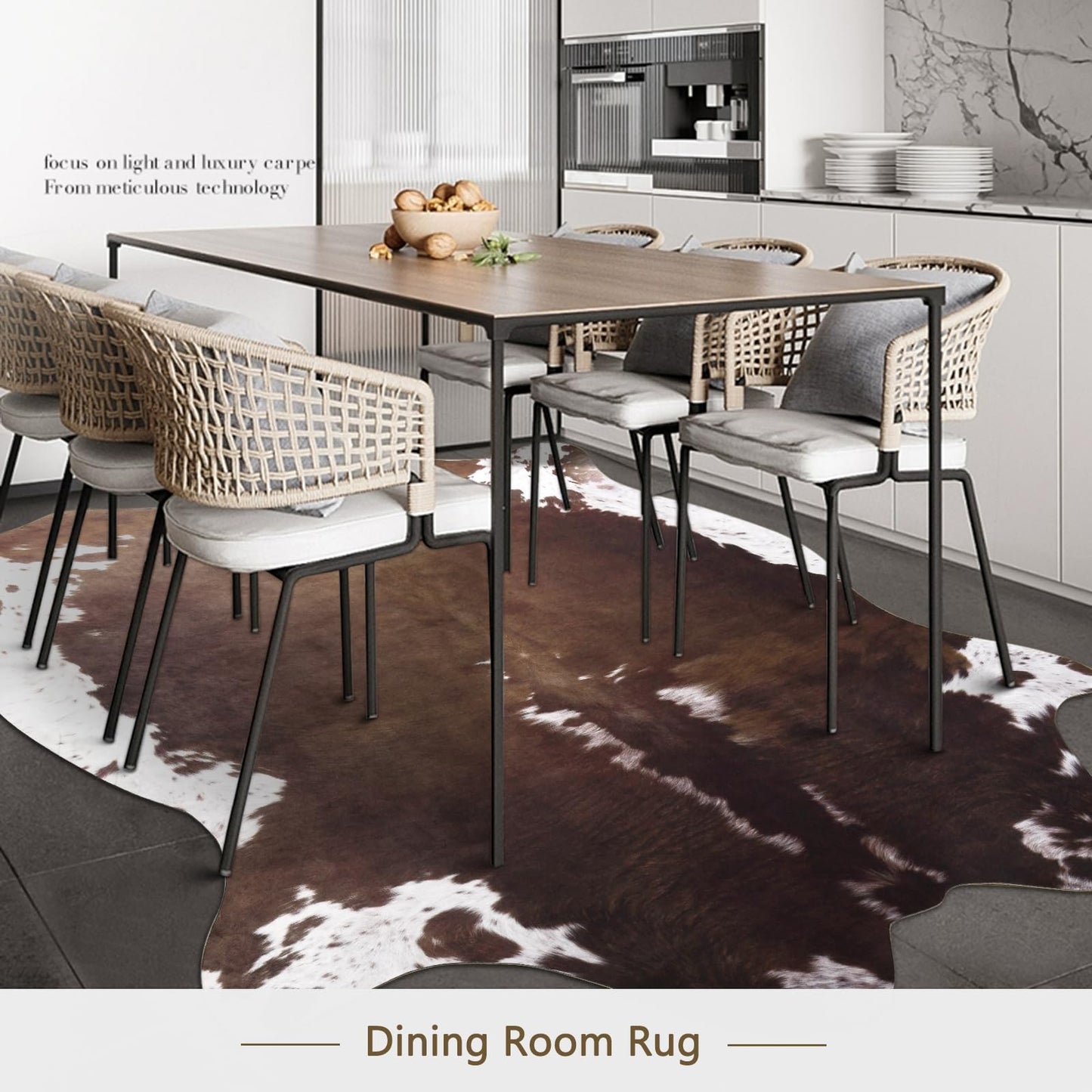 Pettop Luxury Faux Cowhide Rug 4.6x5.2 Feet - Western Cow Print Area Rugs for Living Room, Bedroom, Farmhouse - Premium Western Style Faux Fur Carpet, Non-Slip Animal Hide Throw Rugs (Dark Brown)