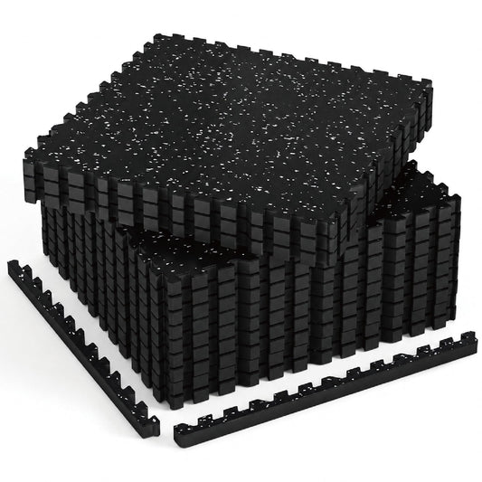 AIRHOP 1'' Ultra-Thick 48 Sq Ft Rubber Top Gym Flooring for Home Gym, 12 Tiles High Density EVA Foam Exercise Mats, Interlocking Puzzle Mats for Home Workout, Floor & Equipment Protection, Black/White