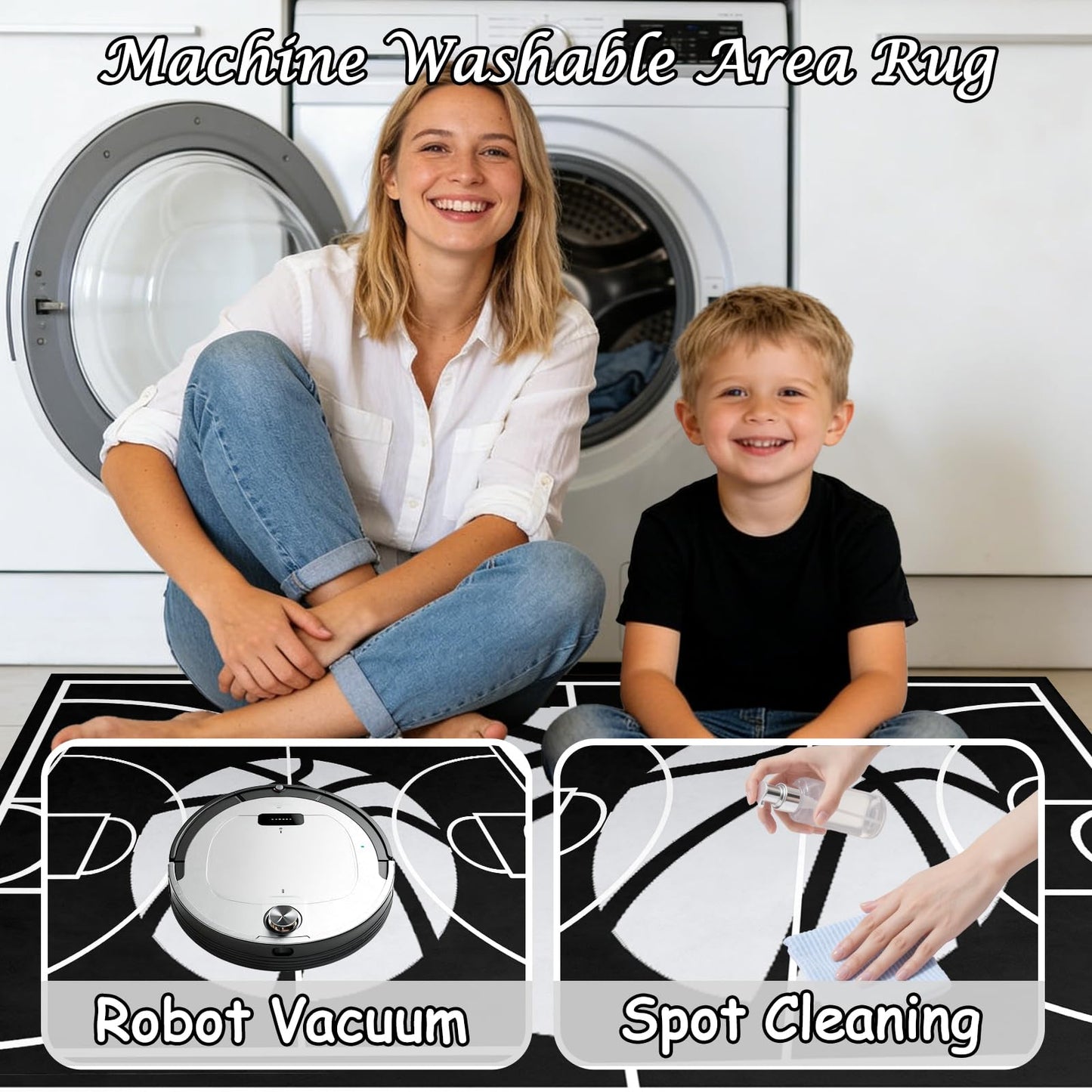 Basketball Court Rug - Basketball Rug for Boys Bedroom Sports Carpet for Boys Bedroom Sports Rug for Room Decor,Black,2'5''×4'