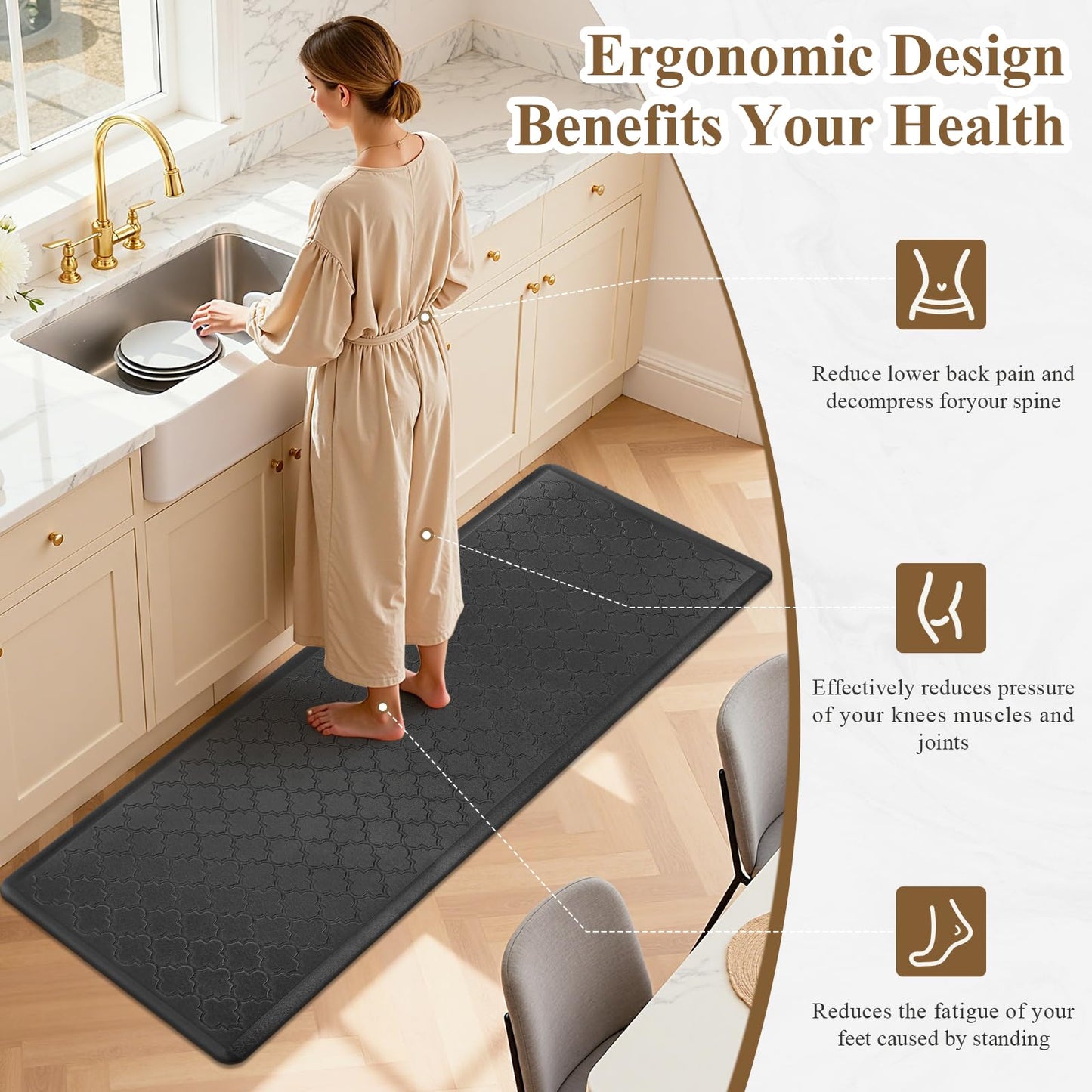 HEBE Kitchen Mat Cushioned Anti Fatigue Kitchen Floor Mat Runner 20"x60" Non Slip Kitchen Mats for Floor Waterproof Kitchen Rugs and Mats Comfort Mat for Standing Desk,Sink,Laundry