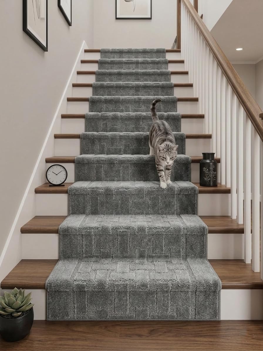 Runner Rug 8 ft, Non-Slip Washable Rug, Grey Textured Carpet for Kitchen Hallway Laundry Entryway, Rubber Backing, Indoor, Rolled in Box (26" x 8'), Custom Size Floor Runner