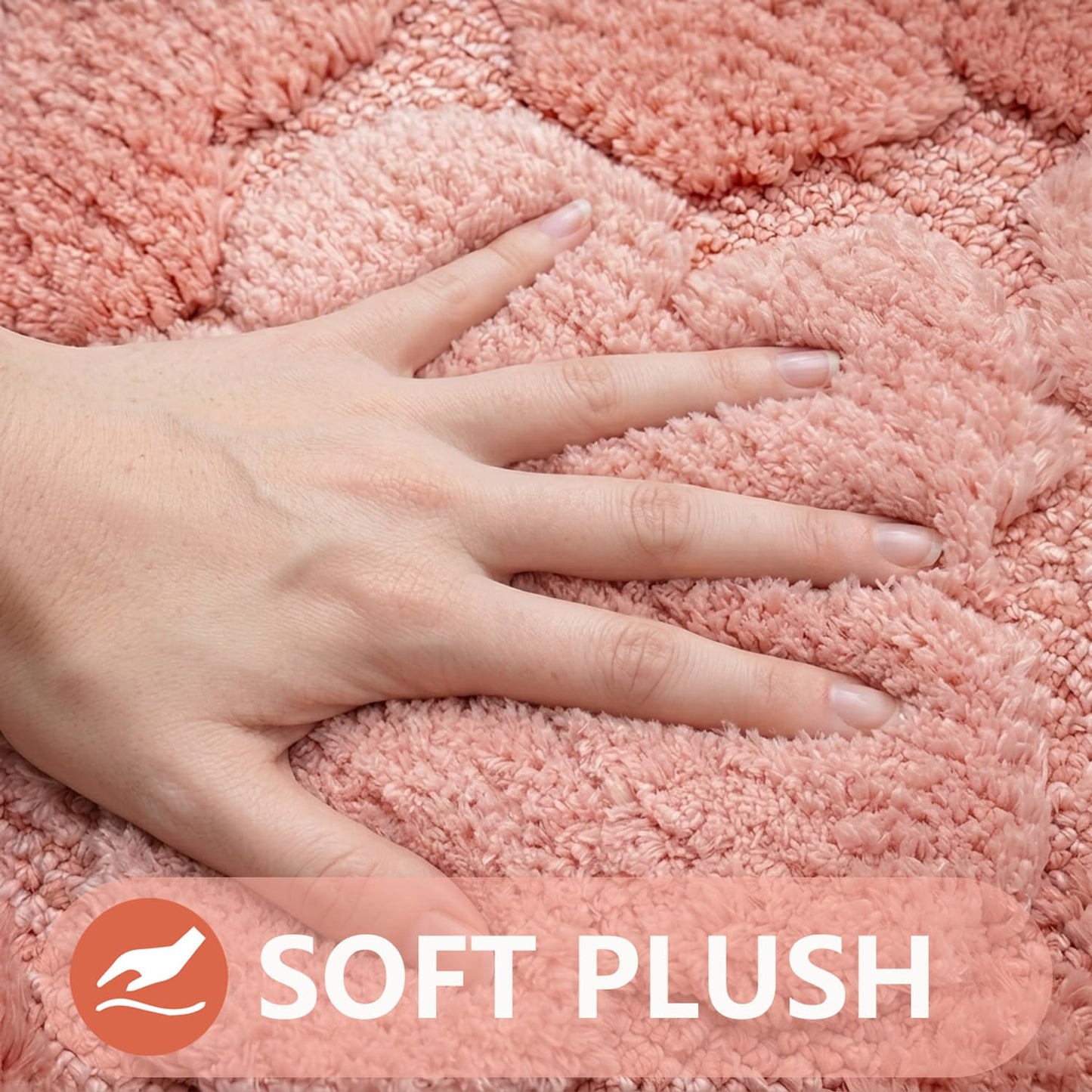 Pink Flower Bath Mat Cute Bathroom Rugs Lovely Shower Bathtub Mat Microfiber Soft Welcome Doormat Non-Slip TPR Backing Shower Rug Plush Shaggy Bath Carpet, 20x32