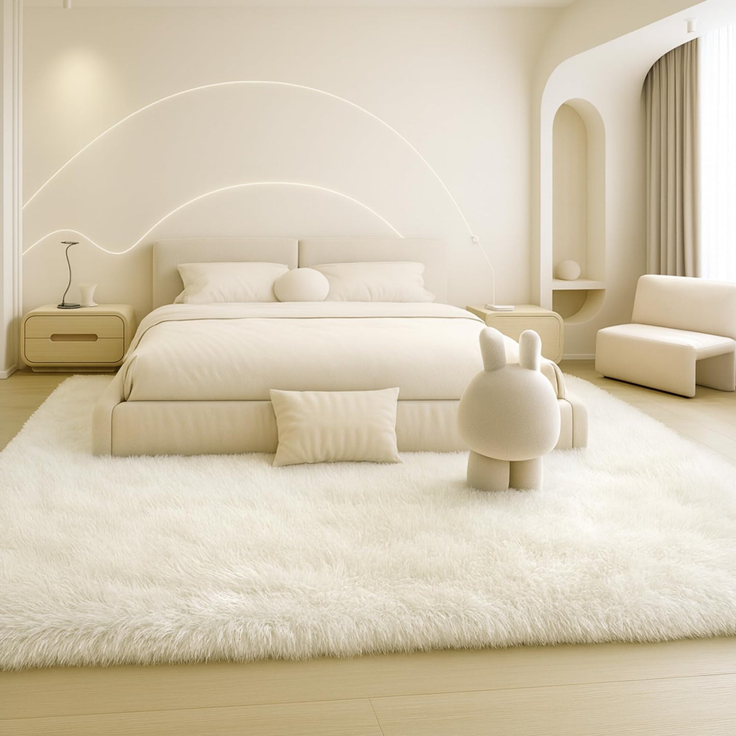 Mtandyx 8x10 Area Rugs Living Room, Cream White Large Plush Fluffy Bedroom Carpet, Non-Slip Upgraded Indoor Thick Soft Rug, Modern Plush Carpet Suitable for Kids Home Decor Aesthetics Dorm.