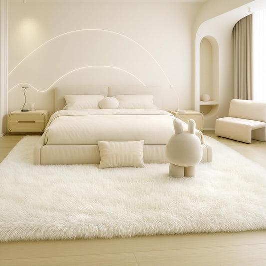 Mtandyx 8x10 Area Rugs Living Room, Cream White Large Plush Fluffy Bedroom Carpet, Non-Slip Upgraded Indoor Thick Soft Rug, Modern Plush Carpet Suitable for Kids Home Decor Aesthetics Dorm.