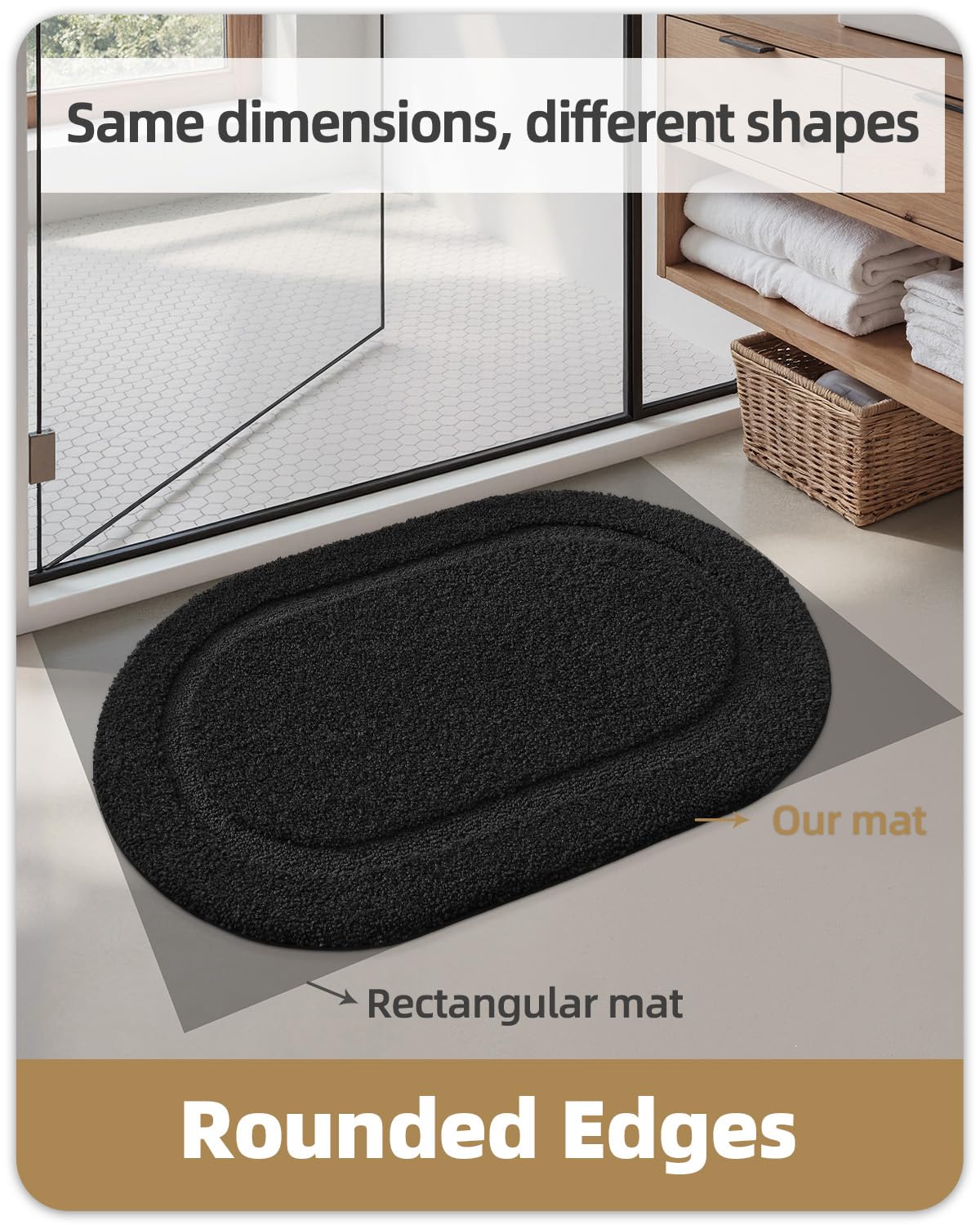 Color&Geometry Oval Black Bathroom Rugs 36x24, Extra Soft Absorbent Microfiber Bath Rugs, Non-Slip Bathroom mat, Washable Plush Bath Mats for Bathroom, Shower, Bathtub, Laundry, Black