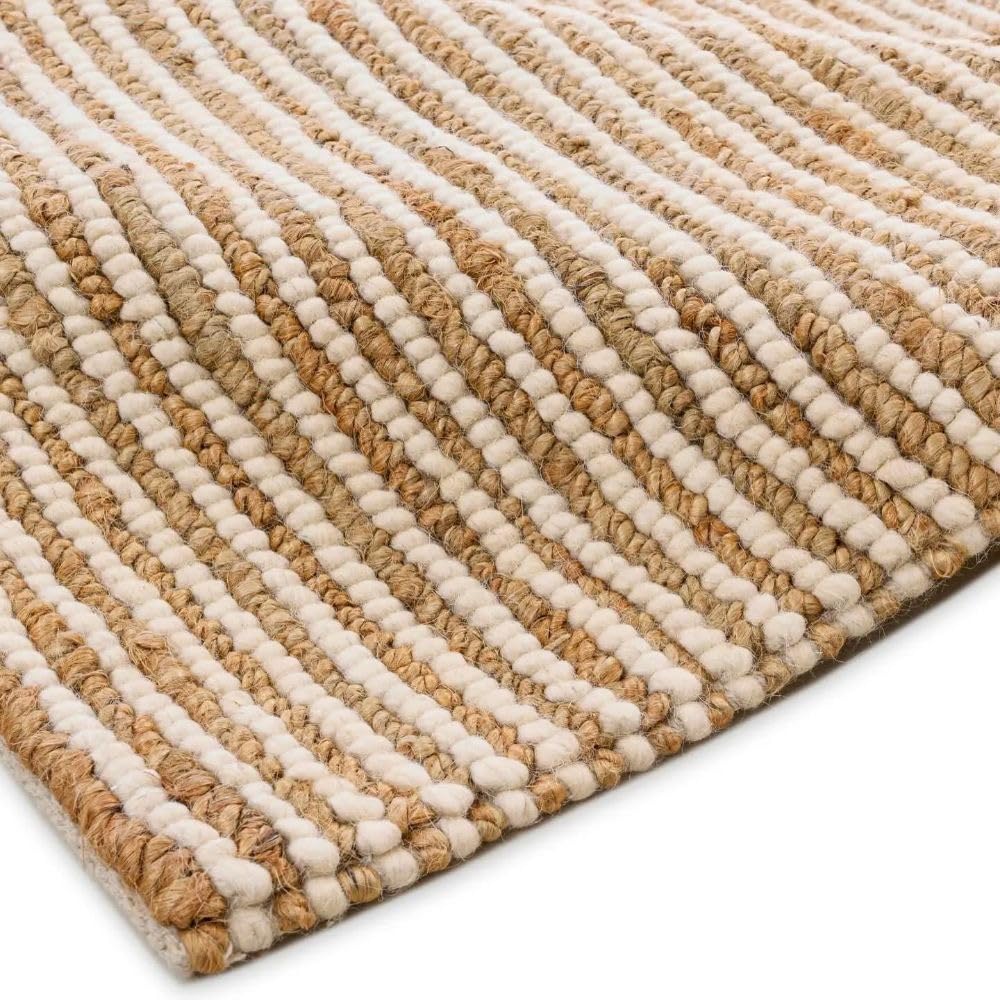 FRELISH DECOR Area Rug 5x8 feet - Premium Wool and Jute Blend Handwoven Rugs - Natural Fiber Chunky Stripe Rugs for Living Room, Bedroom, Hallways, Dining Area: Natural Ivory