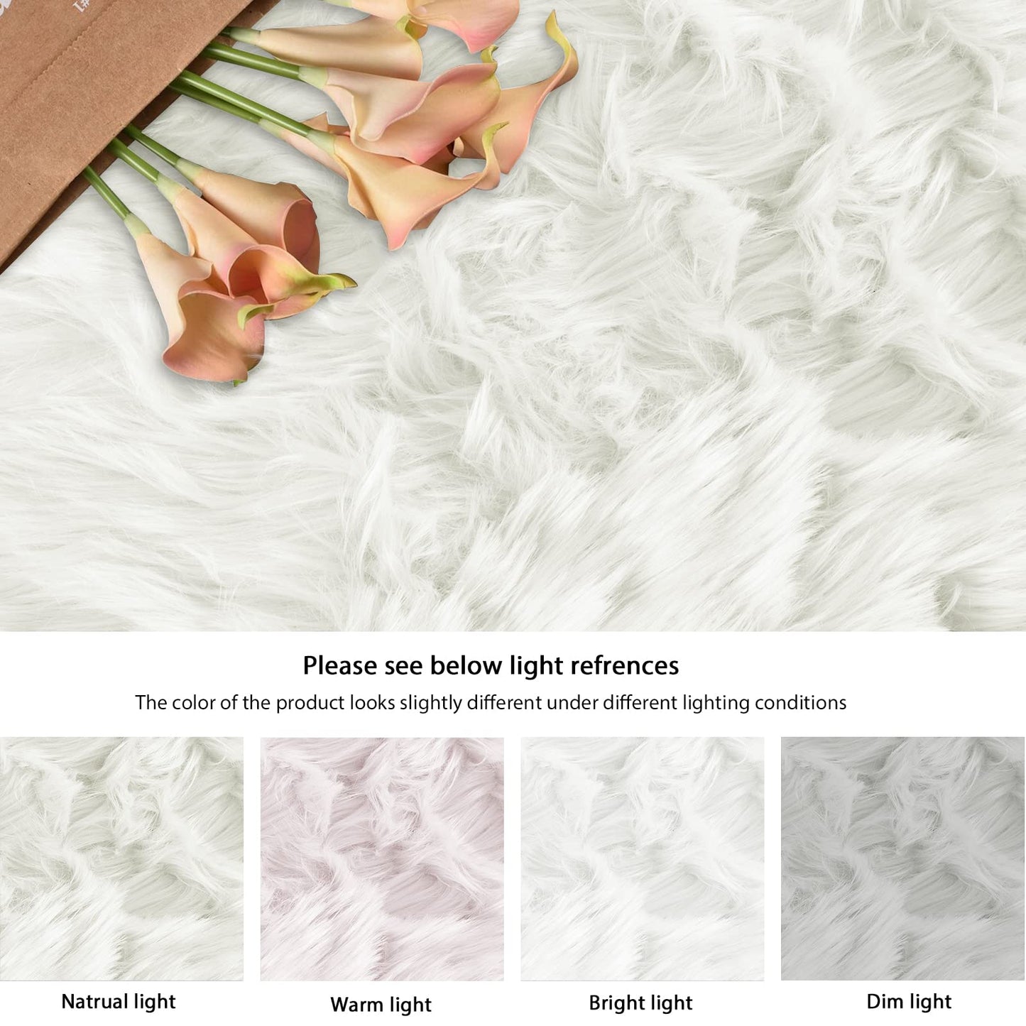 ORINOVA White Fluffy Washable Shag Area Rugs for Bedroom Faux Sheepskin Fur Rug 4x6 Furry Nursery Rug Teen Room Home Décor