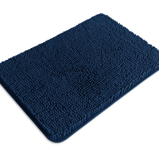 PureSwan Navy Blue Bathroom Rugs – Absorbent and Washable Bath Mat, Non-Slip, Thick Soft Chenille Bath Rugs for Bathroom Floor, Shower, Sink - 17" x 24"