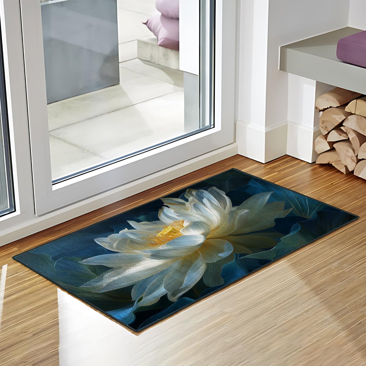 Flower Lotus Area Rug 2x3 ft Entry Rug Washable Boho Rugs Non Slip Low Pile Floral Door Mat Small Carpet for Bedroom, Bedside, Kids Room, Office, Dining Room
