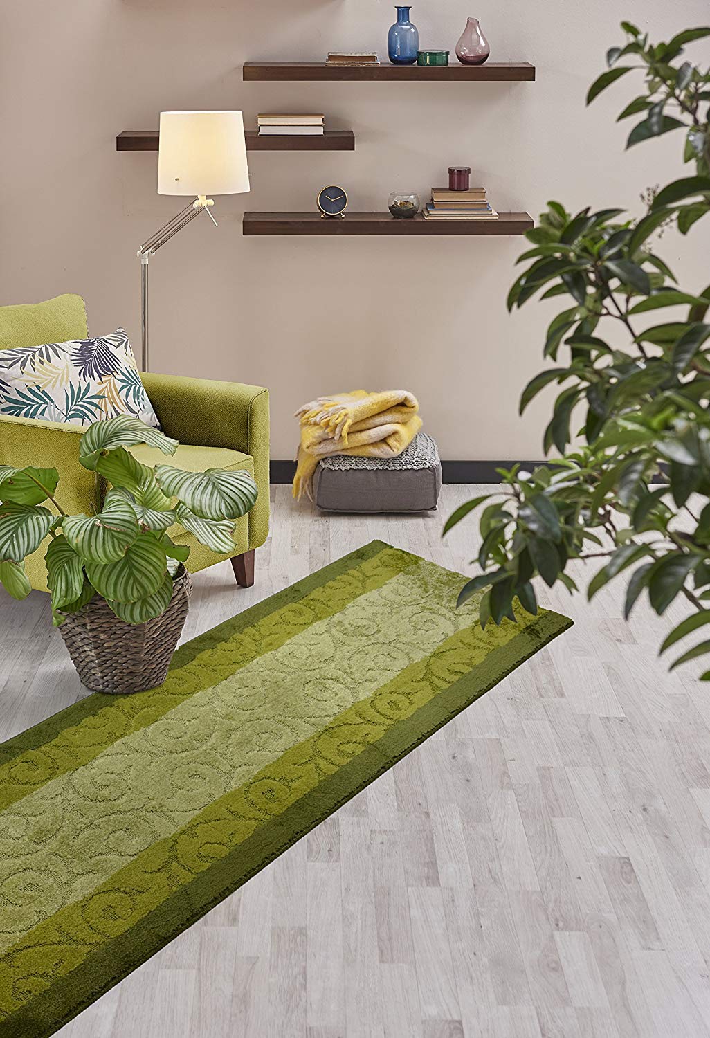 ORFA HOME Custom Cut Hallway Runner Rug, Slip Resistant, 31 Inch Wide X Your Choice of Length, Scroll Green, 31 Inch X 6 feet