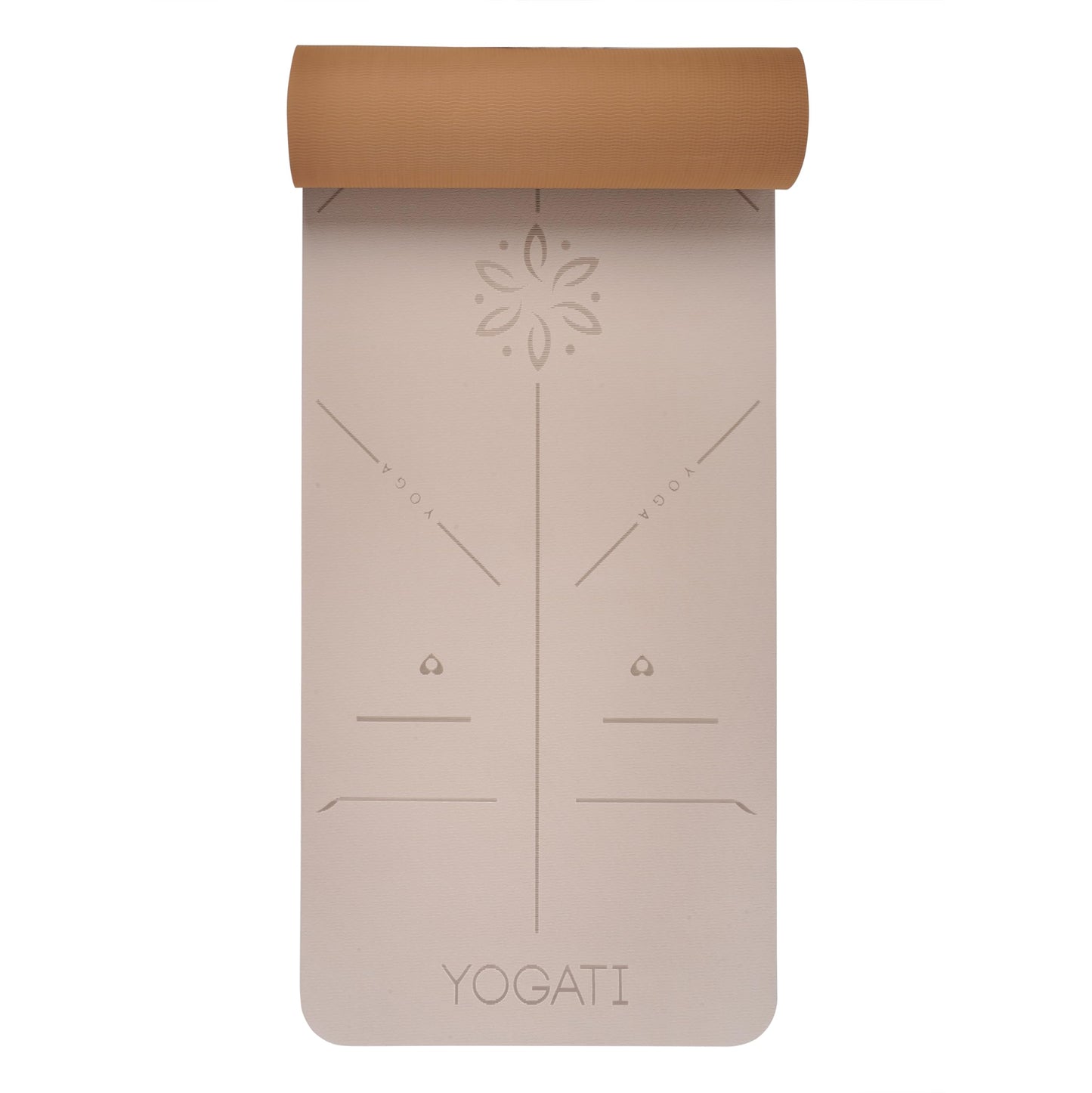 YOGATI® Non Slip Yoga Mat with Alignment Lines. Home Workout Mat for Women, Men and Kids. Thick Yoga Mats with Strap for Pilates and Fitness. Brown and Beige Yoga Mat.