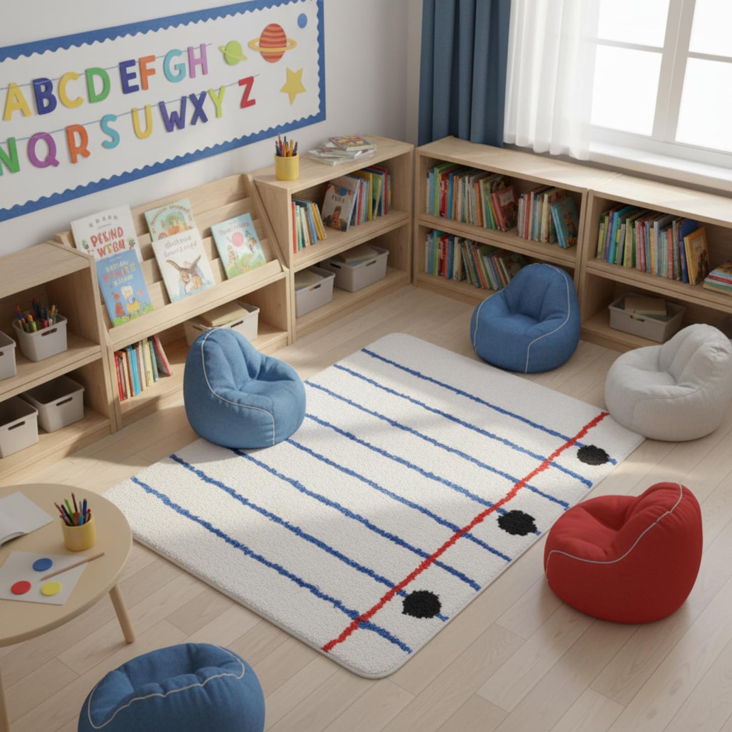 Tinideya 2.62 x 1.97 ft Lined Notebook Reading Corner Rug Paper Shaped Plush Non-Slip Mat for Back to Schoo Library Reading Nook Nursery Playroom Bedroom First Day of School Decor