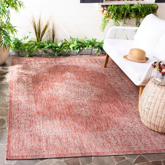 SAFAVIEH Courtyard Collection 5'3" x 7'7" Rust / Ivory CY8232 Indoor/ Outdoor Waterproof Easy Cleaning Patio Backyard Mudroom Area Rug