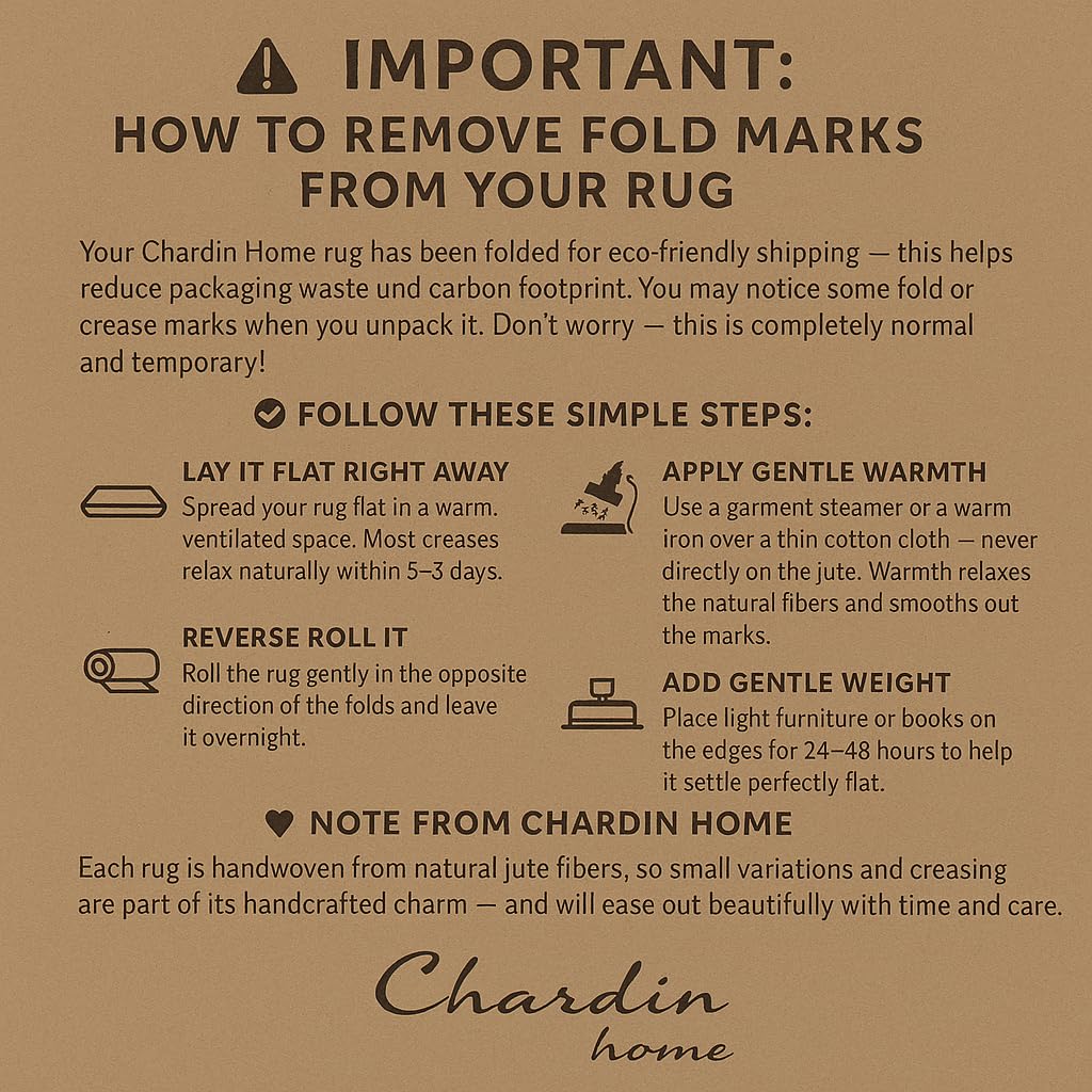 Chardin home 5x7 Jute Cotton Hand Woven Area Rug, Natural Jute Braided Boho Farmhouse Rug, Rustic Vintage Reversible Natural Fiber Rug for Living Room, Bedroom, Dining Room, Office, or Entryway.