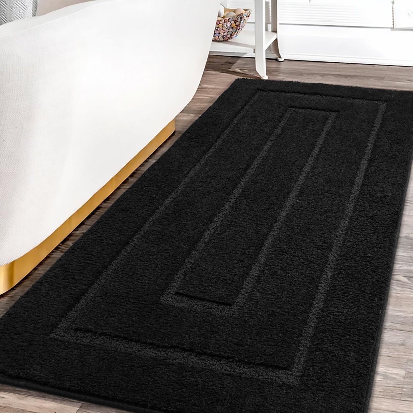 HOMORE Black Bathroom Rug 24x60 Inch Soft Absorbent Bathroom Runner Rug, Washable Bath Runners Rugs Non Slip Long Bath Rug for Shower Tub