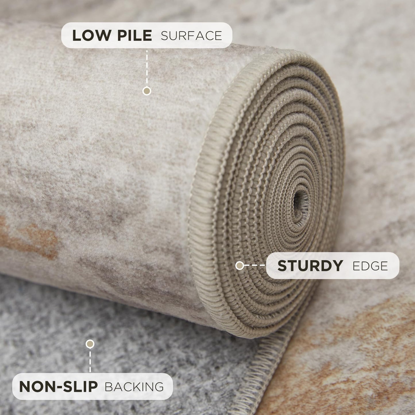 Joydeco Modern Abstract Washable 5x7 Area Rugs for Living Room, Machine Washable Bedroom Rug, Faux Wool Print Non-Slip Neutral Low Pile Stain Resistant Carpet for Dining Room Nursery Home Office Decor
