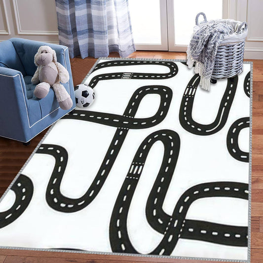 ZCVJPZHZMS Play Area Rugs Black and White Seamless in Roads from Above 3D Carpet Extra Large Rug ' Bedroom Playroom Nursery Décor Boys Girls, Learning & Playing 5x8 ft, Multi9, 5 feet X 8 feet