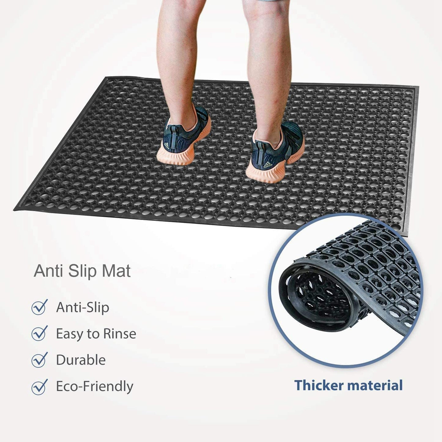 Commercial Rubber Floor Mats 3FT x 5FT Anti-Fatigue Rubber Matting with Drainage Holes Heavy Duty Doormat for Restaurant Industrial Garden Bar Bathroom Indoor Outdoor Wet Area