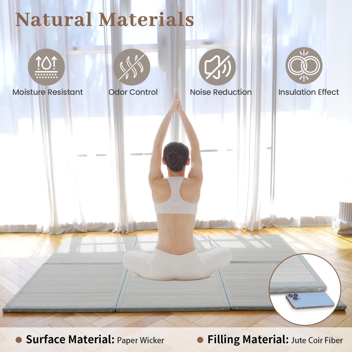 Syrinx Japanese Tatami Futon Mattress - Foldable Floor Sleeping Pad, Folding Design for Easy Portability & Storage, Moisture-Resistant Mat for Full Size Bed or Rug, Green, 80"*60"x0.9"