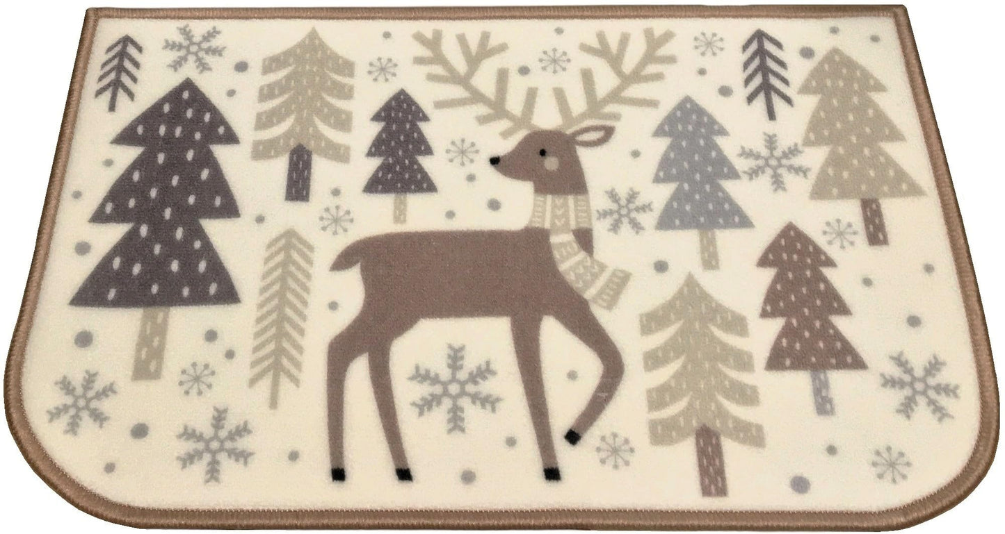 Better Home Holiday Floor Mat 17" x 28" Non-Skid Kitchen and Entrance Rug Christmas Design, Reindeer ~ Tan