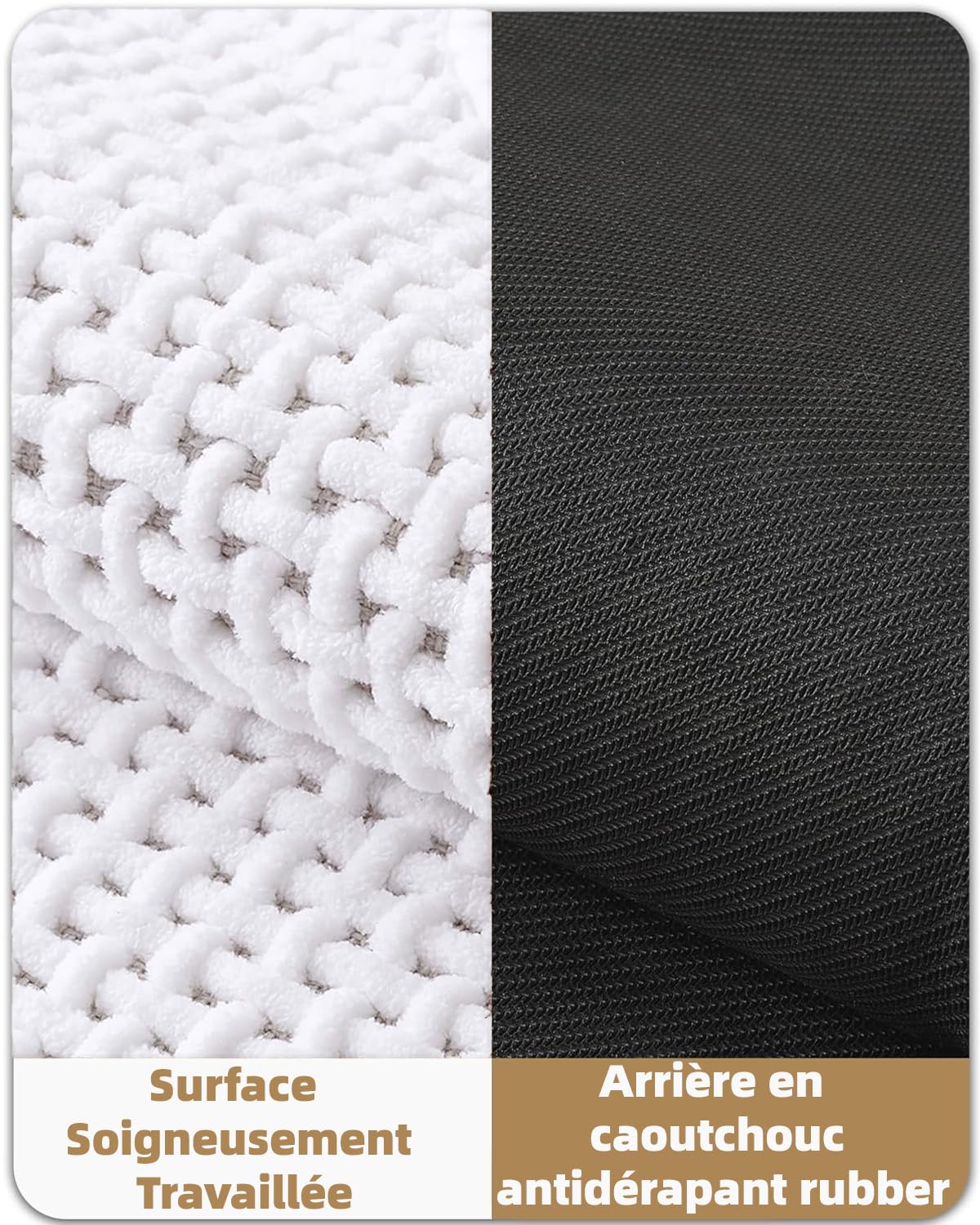 Color&Geometry Rubber Backed Waffle Bath Mat 24x16, Non Slip Water Washable Bathroom Rugs, Soft Absorbent Chenille Boho Carpet for Bathroom Floor, Tub and Shower, White