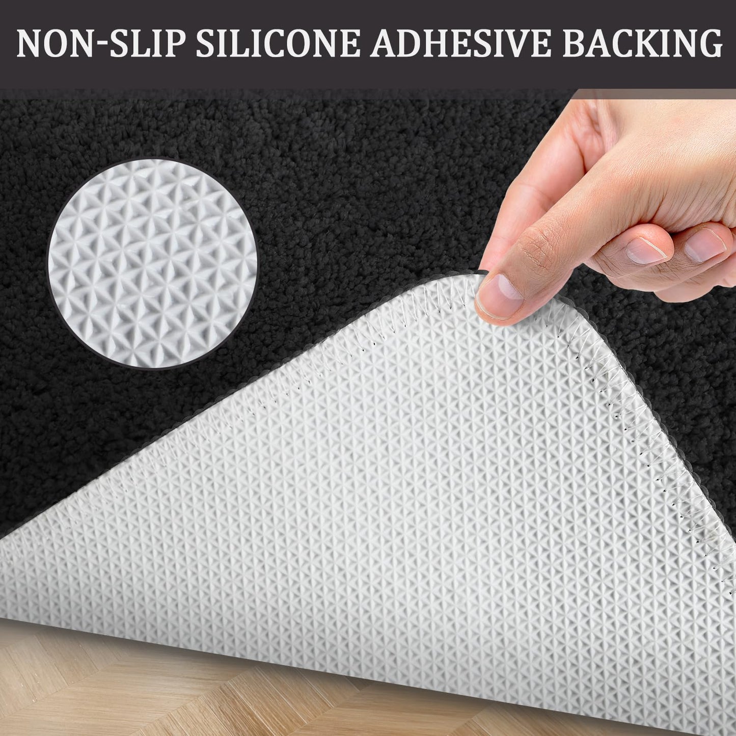 PROOVEELLY Black Bathroom Rugs 59.8"x29.9", Extra Soft Absorbent Thick Shaggy Bath Rugs, Non Slip Quick Dry Bath Mat, Machine Washable Bath Rugs for Bathroom, Microfiber Rugs for Shower Bathtubs
