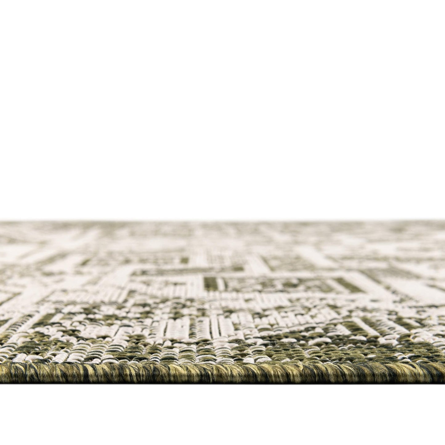 Rugs.com - Outdoor Aztec Rug – 4' 1 x 6' 1 Green Indoor/Outdoor Rug – Weather Resistant Flatweave for Patio, Deck, and Porch